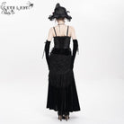 DEVIL FASHION Women's Gothic Lace-up Plumed Velvet Long Slip Dress