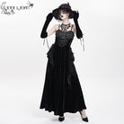 DEVIL FASHION Women's Gothic Lace-up Plumed Velvet Long Slip Dress