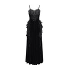DEVIL FASHION Women's Gothic Lace-up Plumed Velvet Long Slip Dress