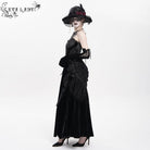 DEVIL FASHION Women's Gothic Lace-up Plumed Velvet Long Slip Dress