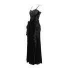 DEVIL FASHION Women's Gothic Lace-up Plumed Velvet Long Slip Dress