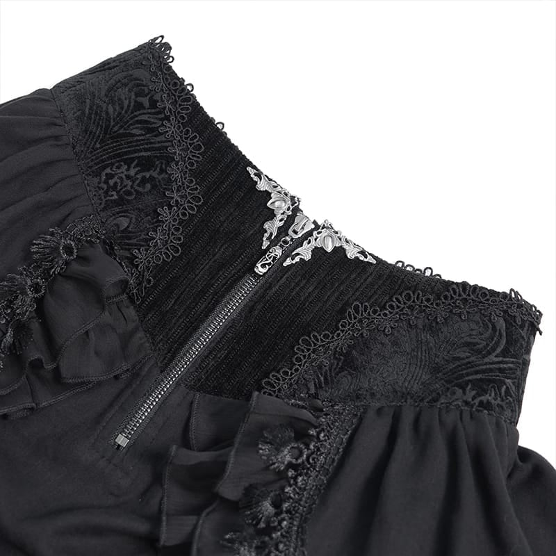 DEVIL FASHION Women's Gothic Lace-up Rose Ruffle High Low Hem Skirt