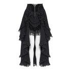 DEVIL FASHION Women's Gothic Lace-up Rose Ruffle High Low Hem Skirt