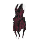 DEVIL FASHION Women's Gothic Lace-up Ruffle Halter Plaid Dress