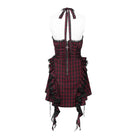 DEVIL FASHION Women's Gothic Lace-up Ruffle Halter Plaid Dress