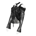 DEVIL FASHION Women's Gothic Lace-up Thorny Vine Off Shoulder Mesh Top