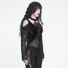 DEVIL FASHION Women's Gothic Lace-up Thorny Vine Off Shoulder Mesh Top