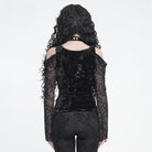 DEVIL FASHION Women's Gothic Lace-up Thorny Vine Off Shoulder Mesh Top