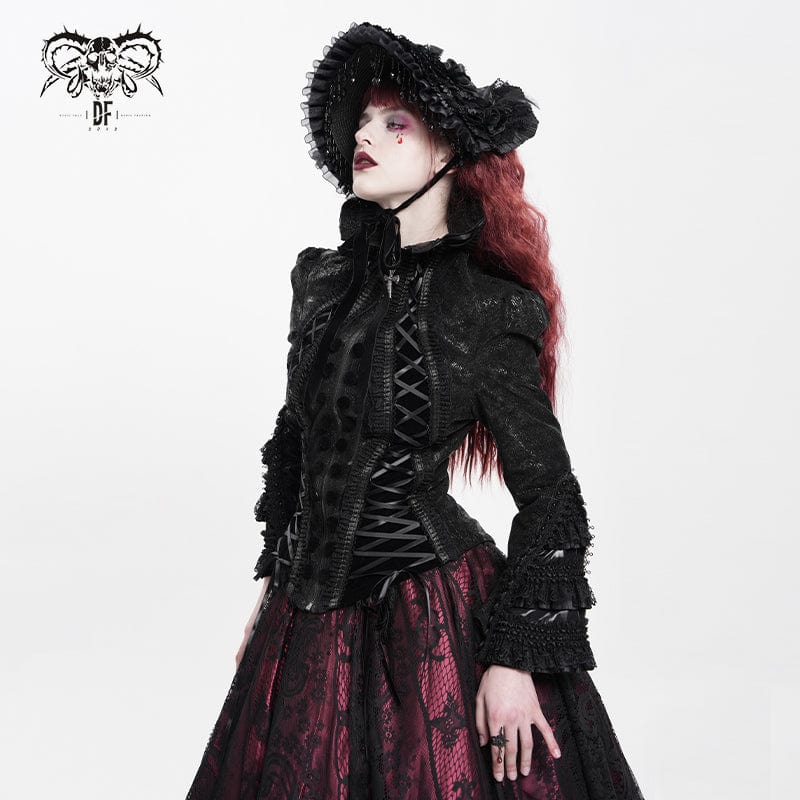 Women's Gothic Lace-up Turn-down Collar Flared Sleeved Jacket