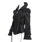 DEVIL FASHION Women's Gothic Lace-up Turn-down Collar Flared Sleeved Jacket