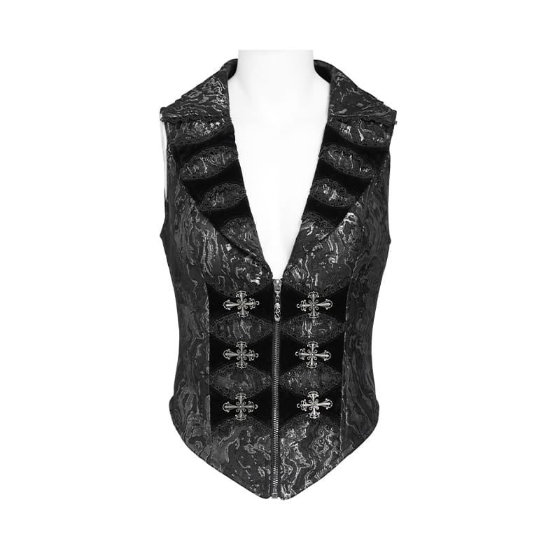 DEVIL FASHION Women's Gothic Lapel Cross Zip Front Swallow Tail Vest