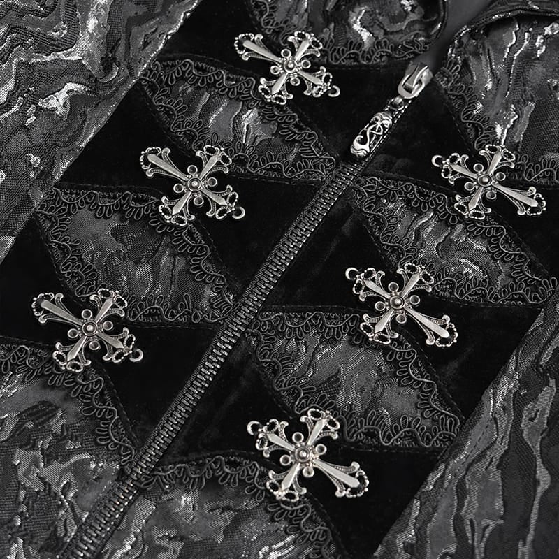 DEVIL FASHION Women's Gothic Lapel Cross Zip Front Swallow Tail Vest