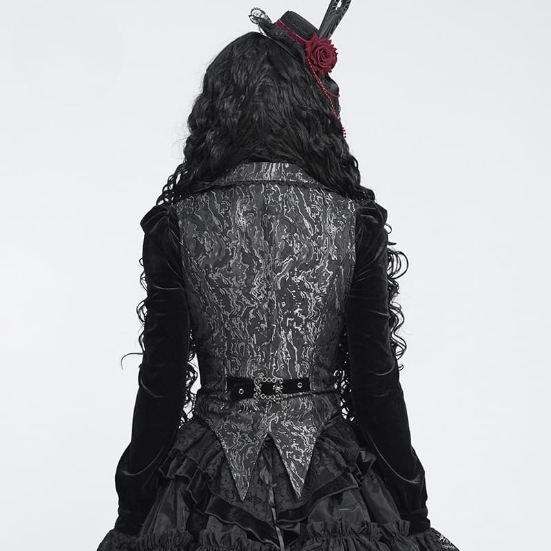 DEVIL FASHION Women's Gothic Lapel Cross Zip Front Swallow Tail Vest