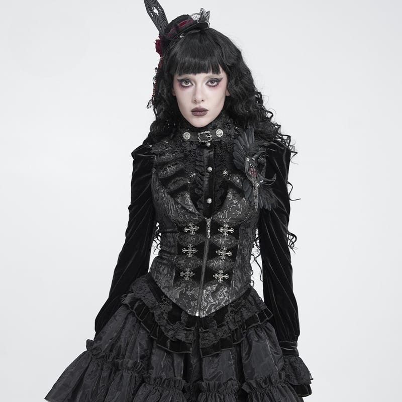 Women's Gothic Lapel Cross Zip Front Swallow Tail Vest – Punk Design