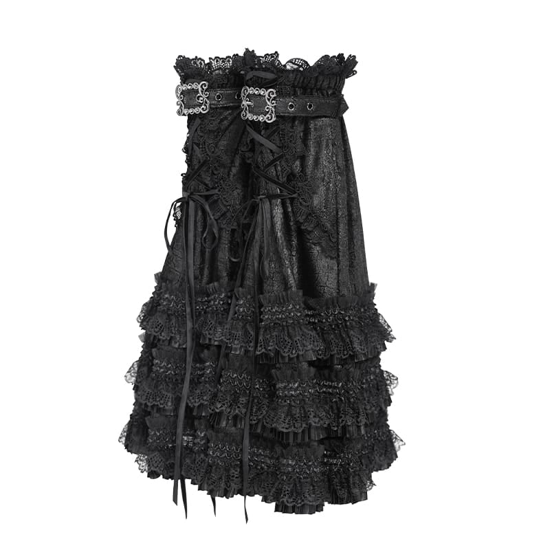 DEVIL FASHION Women's Gothic Layered Lace-Trimmed Buckle-up Leg Warmers
