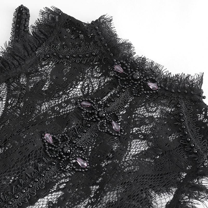 DEVIL FASHION Women's Gothic Mesh Floral Crocheted Lace Top