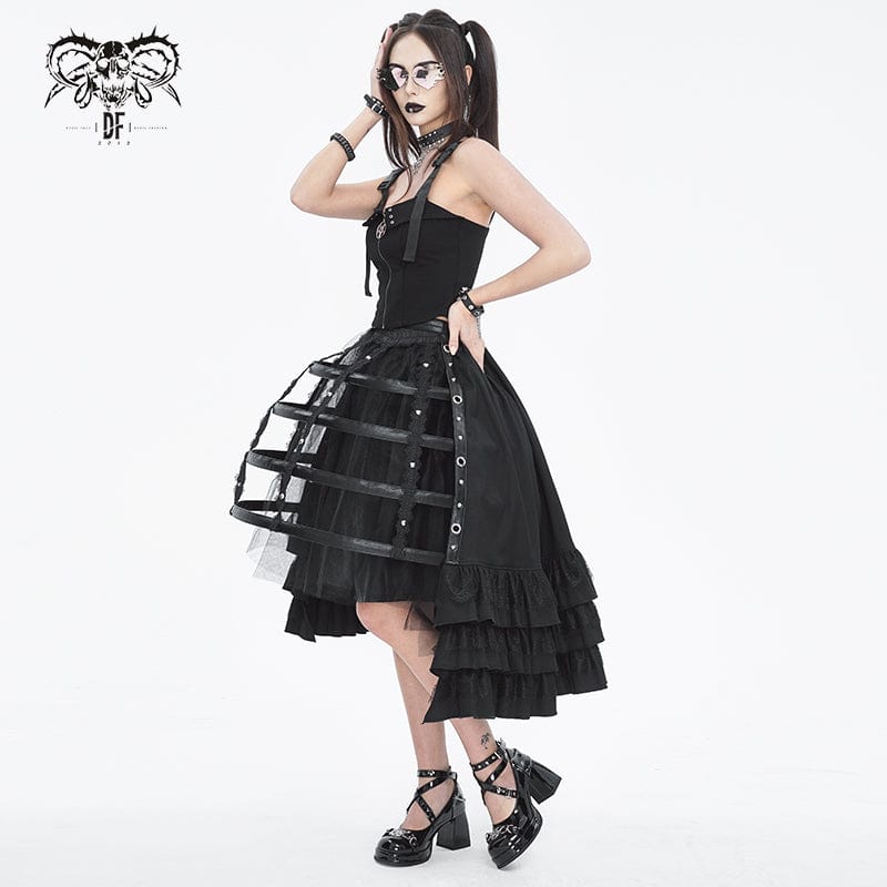 DEVIL FASHION Women's Gothic Mesh Floral Midi Skirt Underskirt