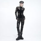 DEVIL FASHION Women's Gothic Mesh Lace-Up Mock Neck Long Sleeve Top