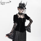 DEVIL FASHION Women's Gothic Mesh Puff Long Sleeved Velvet Shirt Black