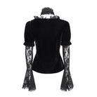 DEVIL FASHION Women's Gothic Mesh Puff Long Sleeved Velvet Shirt Black