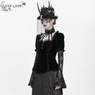 DEVIL FASHION Women's Gothic Mesh Puff Long Sleeved Velvet Shirt Black
