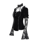 DEVIL FASHION Women's Gothic Mesh Puff Long Sleeved Velvet Shirt Black