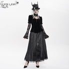 DEVIL FASHION Women's Gothic Mesh Puff Long Sleeved Velvet Shirt Black