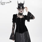DEVIL FASHION Women's Gothic Mesh Puff Long Sleeved Velvet Shirt Black