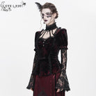 DEVIL FASHION Women's Gothic Mesh Puff Long Sleeved Velvet Shirt Red