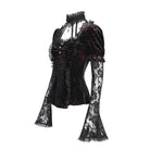 DEVIL FASHION Women's Gothic Mesh Puff Long Sleeved Velvet Shirt Red