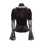 DEVIL FASHION Women's Gothic Mesh Puff Long Sleeved Velvet Shirt Red