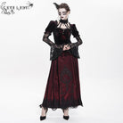 DEVIL FASHION Women's Gothic Mesh Puff Long Sleeved Velvet Shirt Red