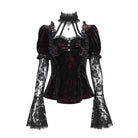 DEVIL FASHION Women's Gothic Mesh Puff Long Sleeved Velvet Shirt Red