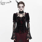 DEVIL FASHION Women's Gothic Mesh Puff Long Sleeved Velvet Shirt Red