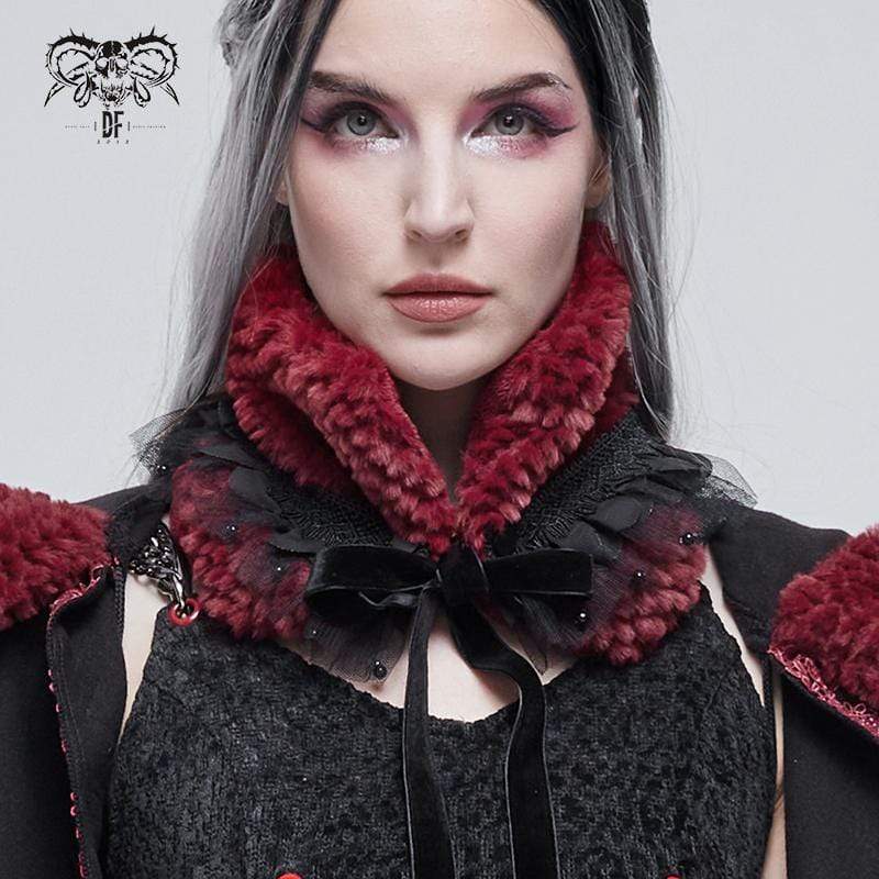 DEVIL FASHION Women's Gothic Mesh Splice Strappy Scarf Red