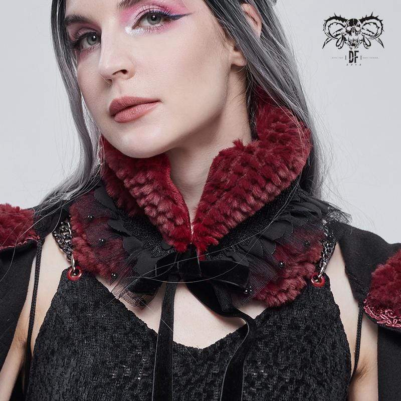 DEVIL FASHION Women's Gothic Mesh Splice Strappy Scarf Red