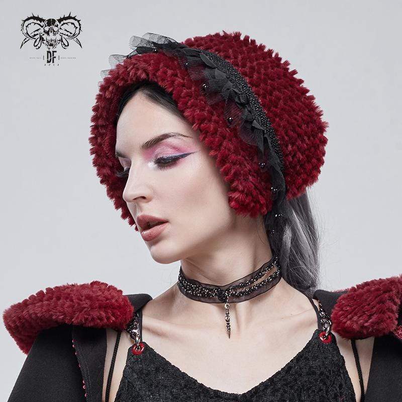 DEVIL FASHION Women's Gothic Mesh Splice Strappy Scarf Red