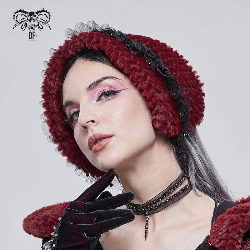 DEVIL FASHION Women's Gothic Mesh Splice Strappy Scarf Red