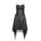 DEVIL FASHION Women's Gothic Mesh Stud Faux Leather Hem Dress