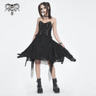 DEVIL FASHION Women's Gothic Mesh Stud Ripped Hem Slip Dress
