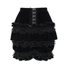 DEVIL FASHION Women's Gothic Multi-Layer Beaded Ruffle Velvet Shorts Black