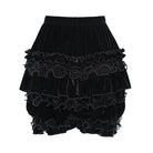 DEVIL FASHION Women's Gothic Multi-Layer Beaded Ruffle Velvet Shorts Black