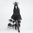 DEVIL FASHION Women's Gothic Multi-Layer Beaded Ruffle Velvet Shorts Black