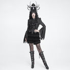 DEVIL FASHION Women's Gothic Multi-Layer Beaded Ruffle Velvet Shorts Black