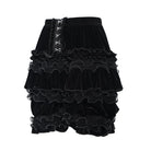 DEVIL FASHION Women's Gothic Multi-Layer Beaded Ruffle Velvet Shorts Black