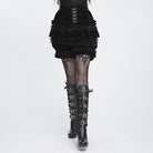 DEVIL FASHION Women's Gothic Multi-Layer Beaded Ruffle Velvet Shorts Black-Red