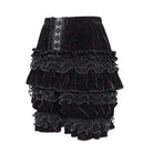 DEVIL FASHION Women's Gothic Multi-Layer Beaded Ruffle Velvet Shorts Black-Red