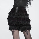 DEVIL FASHION Women's Gothic Multi-Layer Beaded Ruffle Velvet Shorts Black-Red