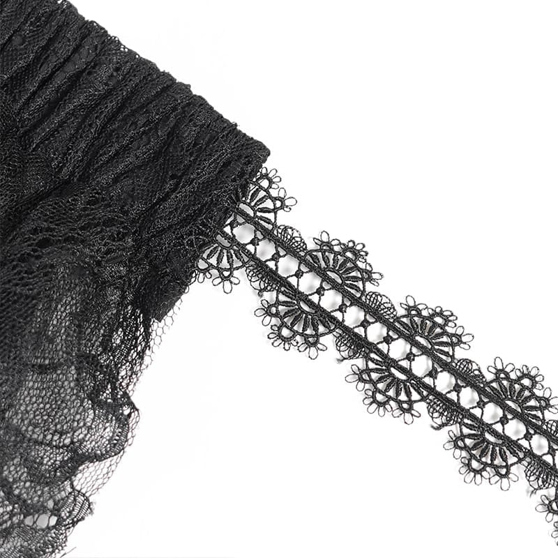 DEVIL FASHION Women's Gothic Multilayer Floral Lace Mesh Maxi Skirt