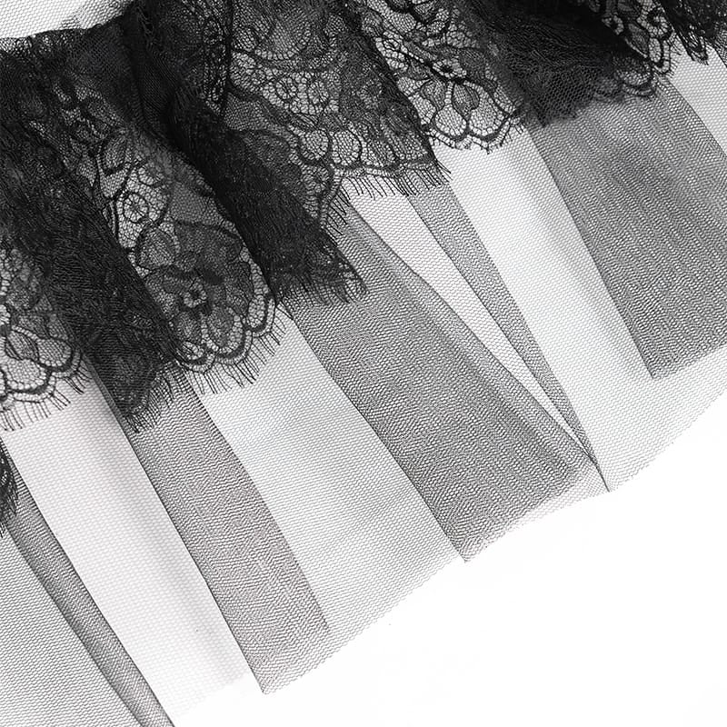 DEVIL FASHION Women's Gothic Multilayer Floral Lace Mesh Maxi Skirt